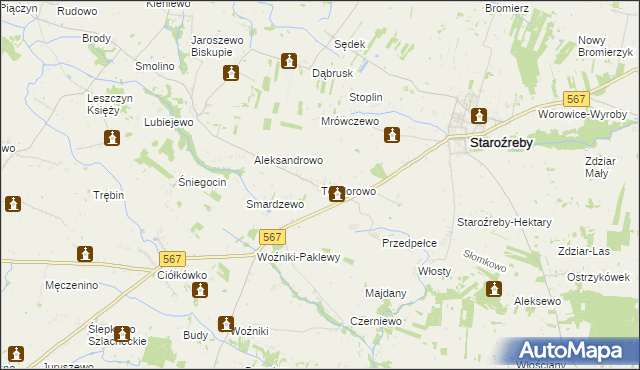 mapa Teodorowo gmina Staroźreby, Teodorowo gmina Staroźreby na mapie Targeo