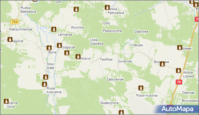 mapa Teofilów gmina Tarłów, Teofilów gmina Tarłów na mapie Targeo