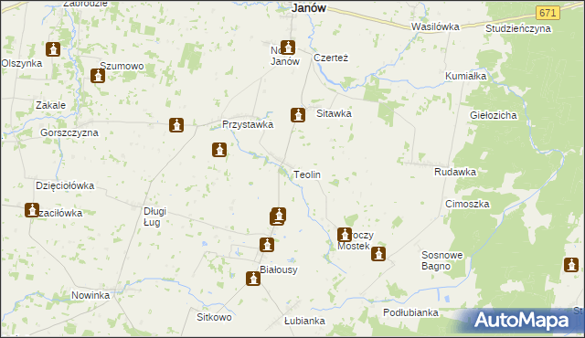 mapa Teolin gmina Janów, Teolin gmina Janów na mapie Targeo