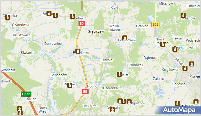 mapa Teresin gmina Kołbiel, Teresin gmina Kołbiel na mapie Targeo