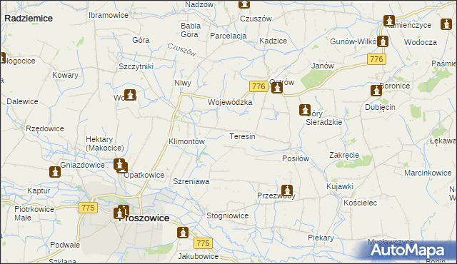 mapa Teresin gmina Proszowice, Teresin gmina Proszowice na mapie Targeo