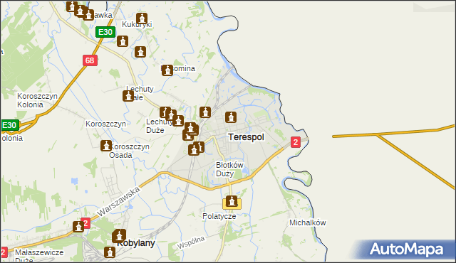 mapa Terespol powiat bialski, Terespol powiat bialski na mapie Targeo