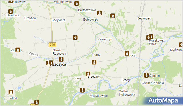 mapa Tłumy gmina Rzeczyca, Tłumy gmina Rzeczyca na mapie Targeo