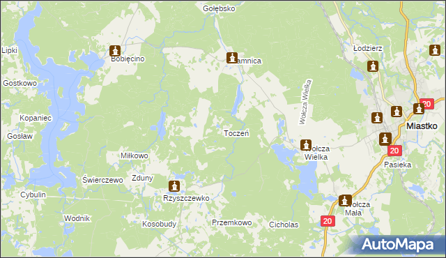 mapa Toczeń gmina Miastko, Toczeń gmina Miastko na mapie Targeo