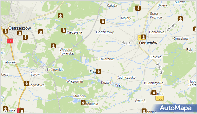mapa Tokarzew gmina Doruchów, Tokarzew gmina Doruchów na mapie Targeo
