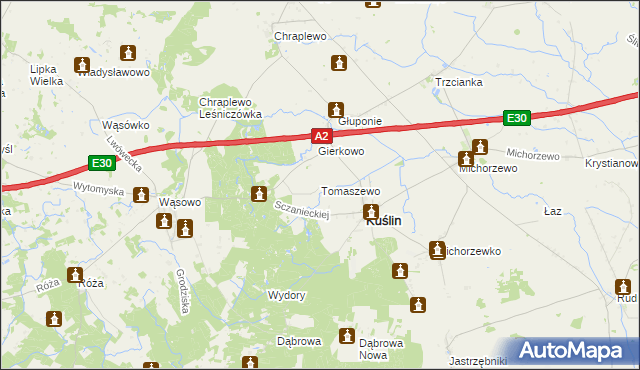 mapa Tomaszewo gmina Kuślin, Tomaszewo gmina Kuślin na mapie Targeo