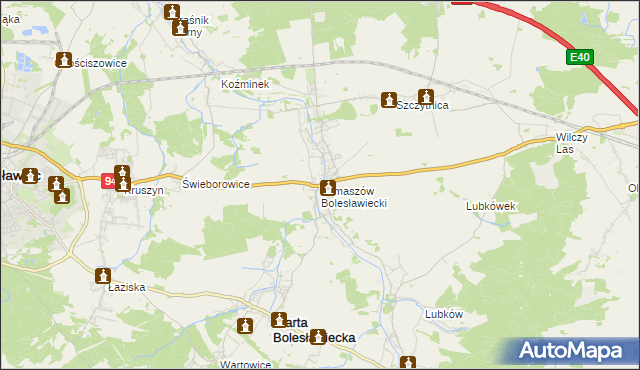 mapa Tomaszów Bolesławiecki, Tomaszów Bolesławiecki na mapie Targeo