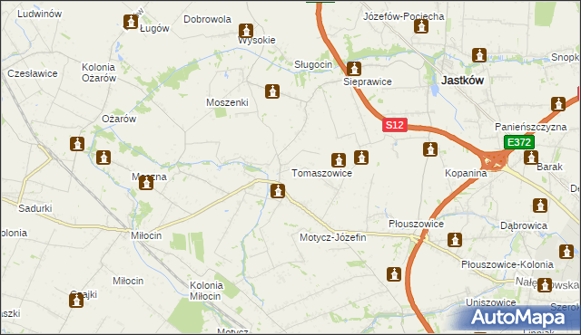 mapa Tomaszowice gmina Jastków, Tomaszowice gmina Jastków na mapie Targeo