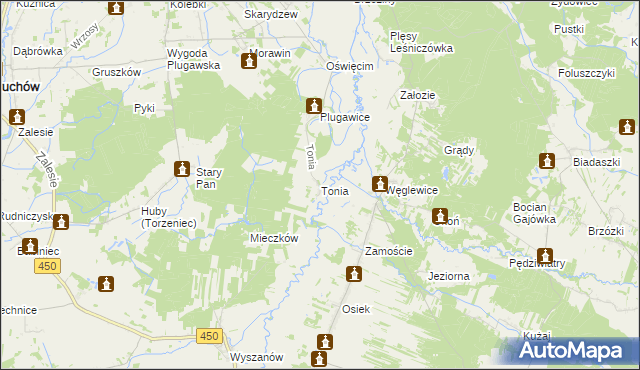 mapa Tonia gmina Doruchów, Tonia gmina Doruchów na mapie Targeo