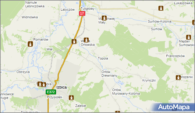 mapa Topola gmina Izbica, Topola gmina Izbica na mapie Targeo