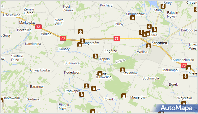 mapa Topola gmina Stopnica, Topola gmina Stopnica na mapie Targeo