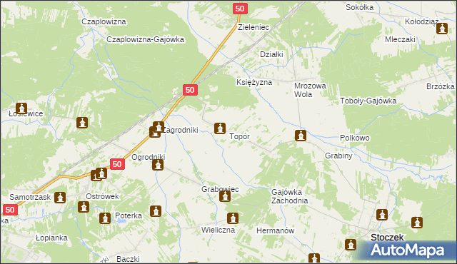 mapa Topór gmina Stoczek, Topór gmina Stoczek na mapie Targeo