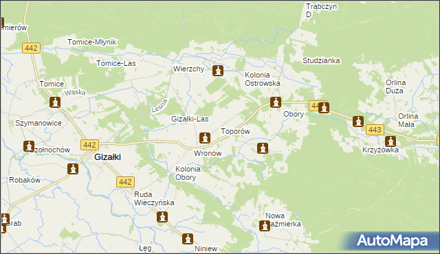 mapa Toporów gmina Gizałki, Toporów gmina Gizałki na mapie Targeo