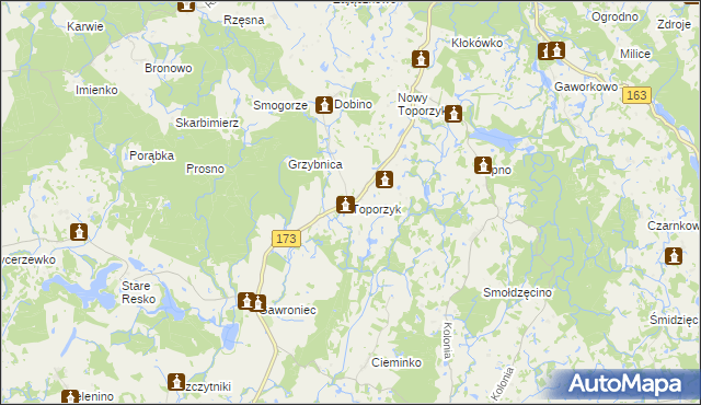 mapa Toporzyk gmina Połczyn-Zdrój, Toporzyk gmina Połczyn-Zdrój na mapie Targeo