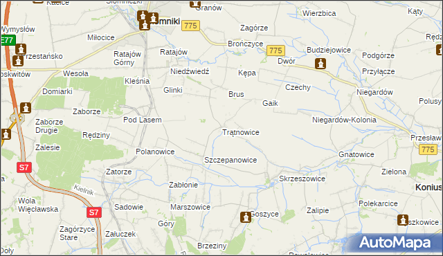 mapa Trątnowice, Trątnowice na mapie Targeo