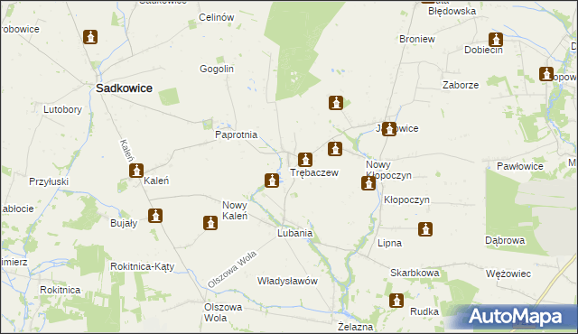 mapa Trębaczew gmina Sadkowice, Trębaczew gmina Sadkowice na mapie Targeo