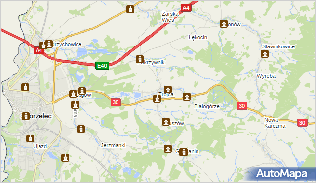 mapa Trójca gmina Zgorzelec, Trójca gmina Zgorzelec na mapie Targeo