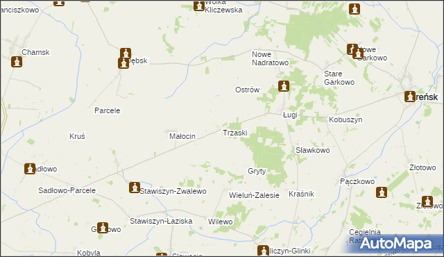 mapa Trzaski gmina Bieżuń, Trzaski gmina Bieżuń na mapie Targeo