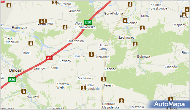 mapa Trzcianka gmina Łyszkowice, Trzcianka gmina Łyszkowice na mapie Targeo