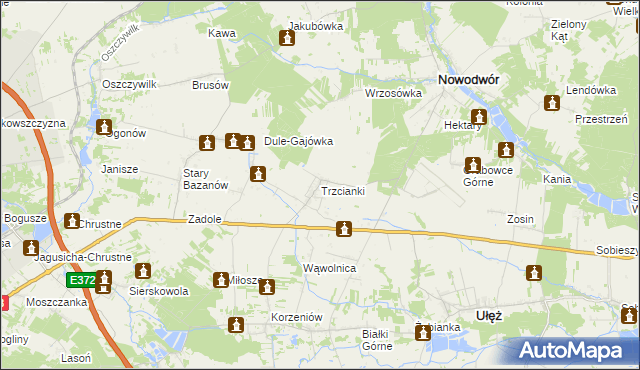 mapa Trzcianki gmina Nowodwór, Trzcianki gmina Nowodwór na mapie Targeo