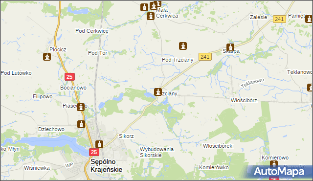 mapa Trzciany gmina Sępólno Krajeńskie, Trzciany gmina Sępólno Krajeńskie na mapie Targeo