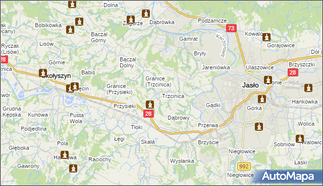 mapa Trzcinica gmina Jasło, Trzcinica gmina Jasło na mapie Targeo