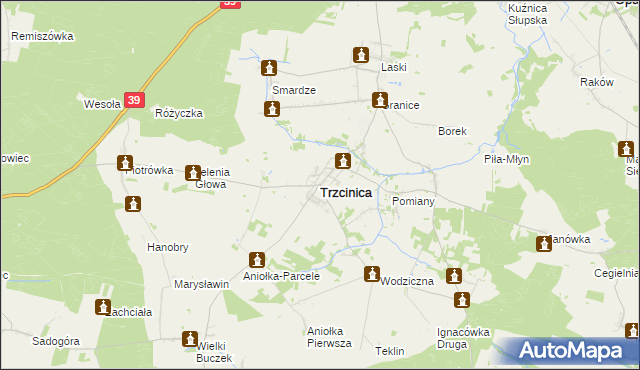 mapa Trzcinica powiat kępiński, Trzcinica powiat kępiński na mapie Targeo