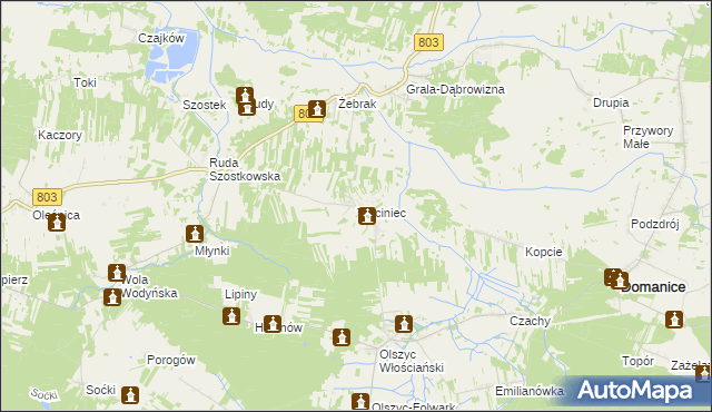 mapa Trzciniec gmina Skórzec, Trzciniec gmina Skórzec na mapie Targeo