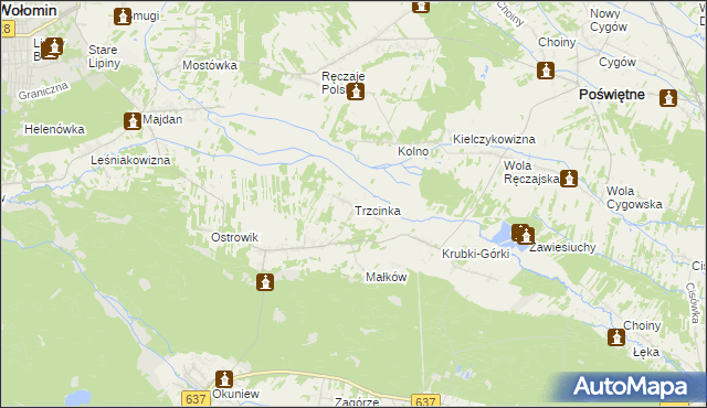 mapa Trzcinka gmina Poświętne, Trzcinka gmina Poświętne na mapie Targeo