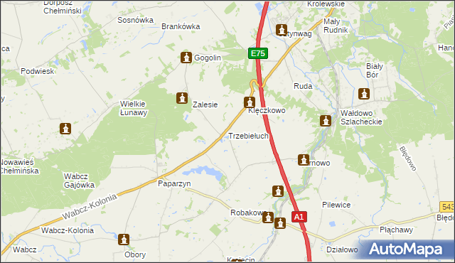 mapa Trzebiełuch, Trzebiełuch na mapie Targeo