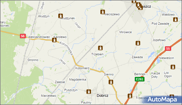 mapa Trzebień gmina Dobrcz, Trzebień gmina Dobrcz na mapie Targeo