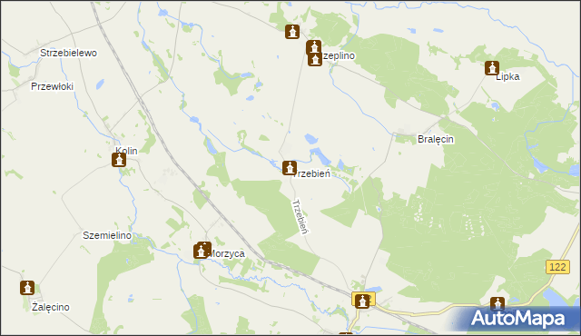 mapa Trzebień gmina Dolice, Trzebień gmina Dolice na mapie Targeo