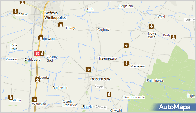 mapa Trzemeszno gmina Rozdrażew, Trzemeszno gmina Rozdrażew na mapie Targeo