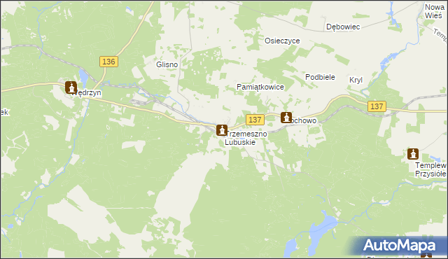 mapa Trzemeszno Lubuskie, Trzemeszno Lubuskie na mapie Targeo