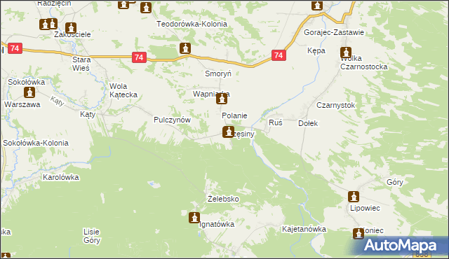 mapa Trzęsiny, Trzęsiny na mapie Targeo