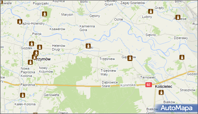 mapa Trzęśniew, Trzęśniew na mapie Targeo