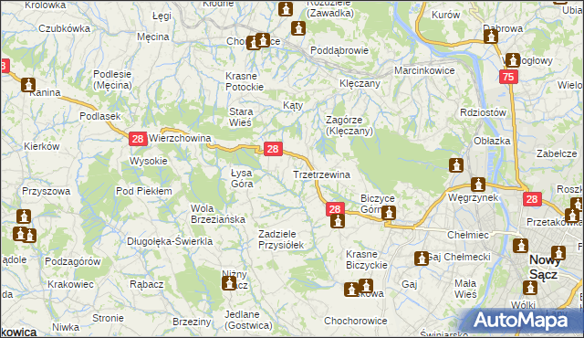 mapa Trzetrzewina, Trzetrzewina na mapie Targeo