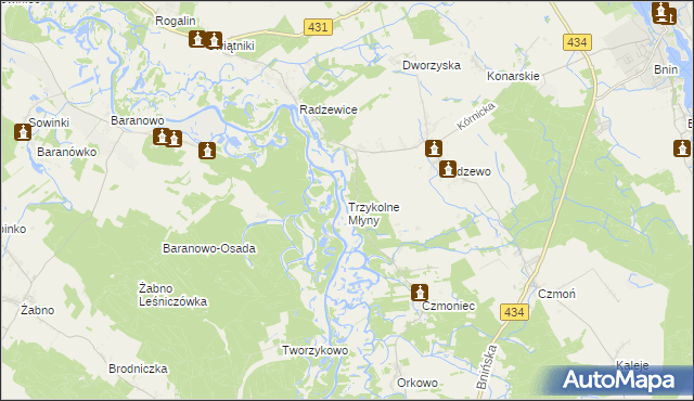 mapa Trzykolne Młyny, Trzykolne Młyny na mapie Targeo