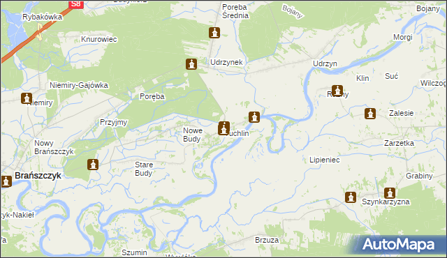 mapa Tuchlin gmina Brańszczyk, Tuchlin gmina Brańszczyk na mapie Targeo