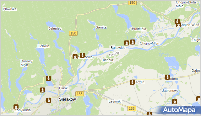 mapa Tuchola gmina Sieraków, Tuchola gmina Sieraków na mapie Targeo