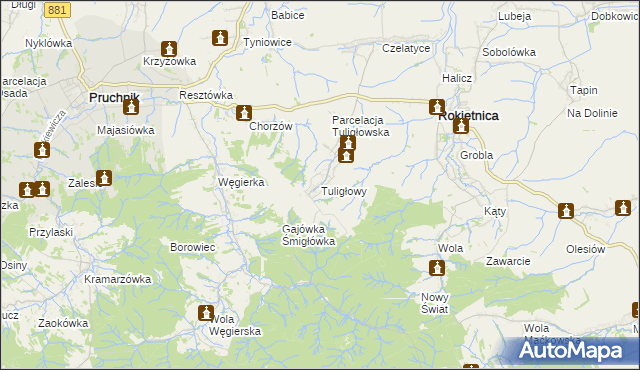 mapa Tuligłowy gmina Rokietnica, Tuligłowy gmina Rokietnica na mapie Targeo