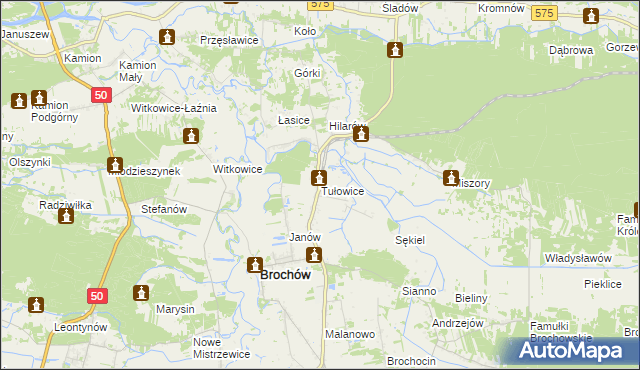 mapa Tułowice gmina Brochów, Tułowice gmina Brochów na mapie Targeo