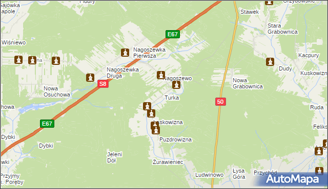 mapa Turka gmina Ostrów Mazowiecka, Turka gmina Ostrów Mazowiecka na mapie Targeo