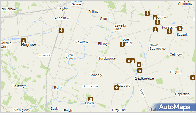 mapa Turobowice gmina Sadkowice, Turobowice gmina Sadkowice na mapie Targeo