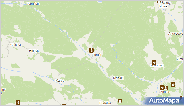 mapa Turośl gmina Pisz, Turośl gmina Pisz na mapie Targeo