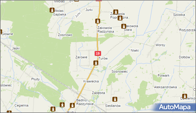 mapa Turów gmina Kąkolewnica, Turów gmina Kąkolewnica na mapie Targeo