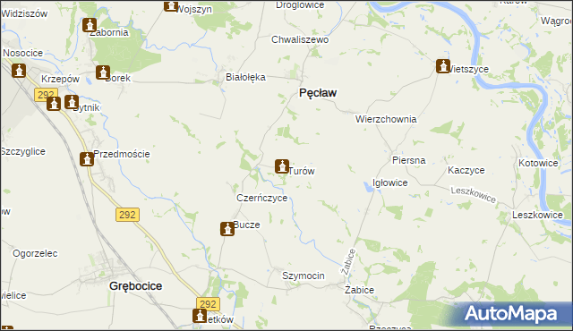 mapa Turów gmina Pęcław, Turów gmina Pęcław na mapie Targeo