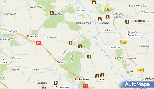 mapa Tursko gmina Gołuchów, Tursko gmina Gołuchów na mapie Targeo