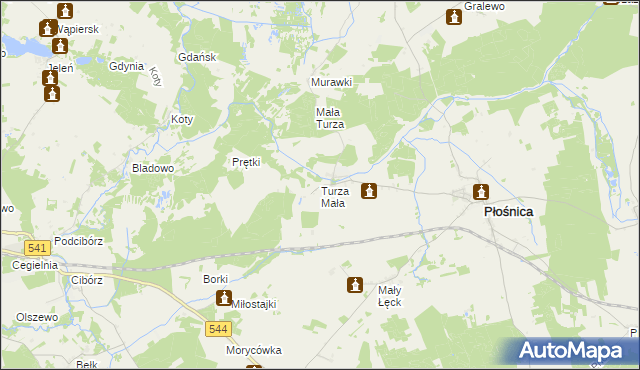 mapa Turza Mała gmina Płośnica, Turza Mała gmina Płośnica na mapie Targeo