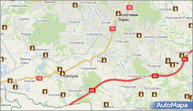 mapa Turza Śląska, Turza Śląska na mapie Targeo